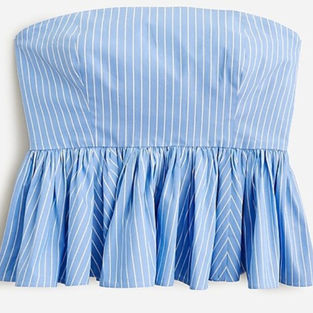 J. Crew - Strapless peplum top in stretch cotton poplin-blend stripe